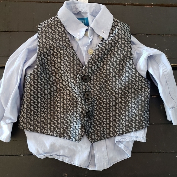 Church Wedding Outfit Three Piece Baby Boy 18 Months Blue Black Paisley Dressy - Picture 5 of 5